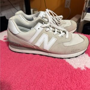 New Balance 574 Women's Light Beige & White Suede Mesh Sneakers